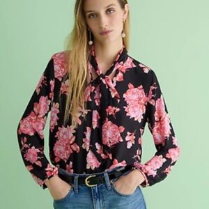 J.Crew Tie Neck Long Sleeve Top in Midnight Rose